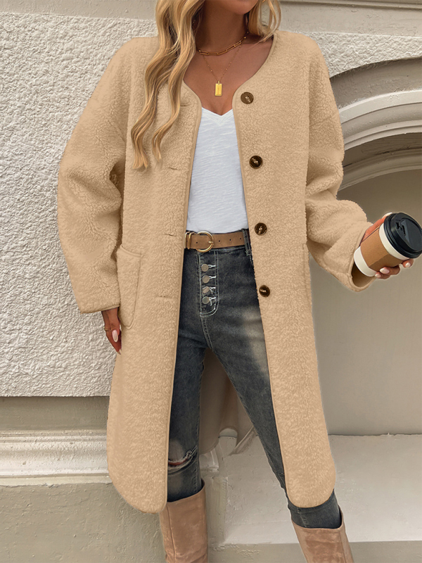 Lang Fleece Damenjacke Mit Knopfverschluss – Elena