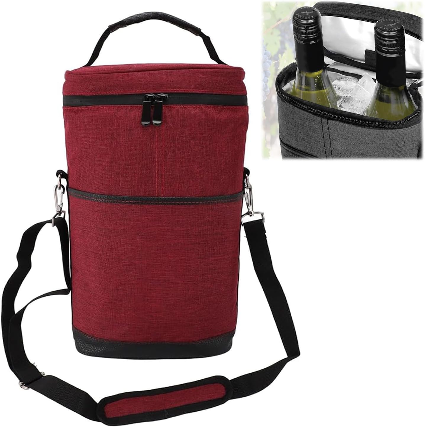 Isolierte 2-Flaschen-Weinkühltasche mit verstellbarem Gurt