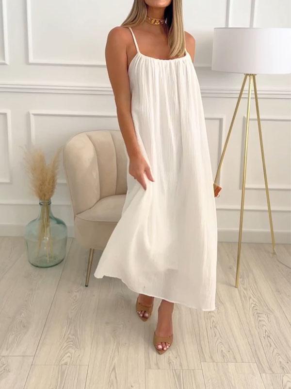 Maxi Kleid aus Baumwolle und Leinen mit Rundhalsausschnitt – Elin