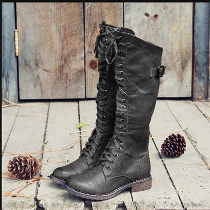 Kniehohe Leder-Damenstiefel mit Schnürung und orthopädischem Komfort – Soraya