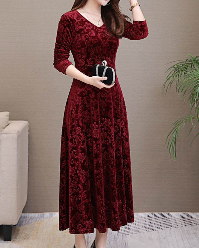 Midikleid aus Samt mit langen Ärmeln – Selina
