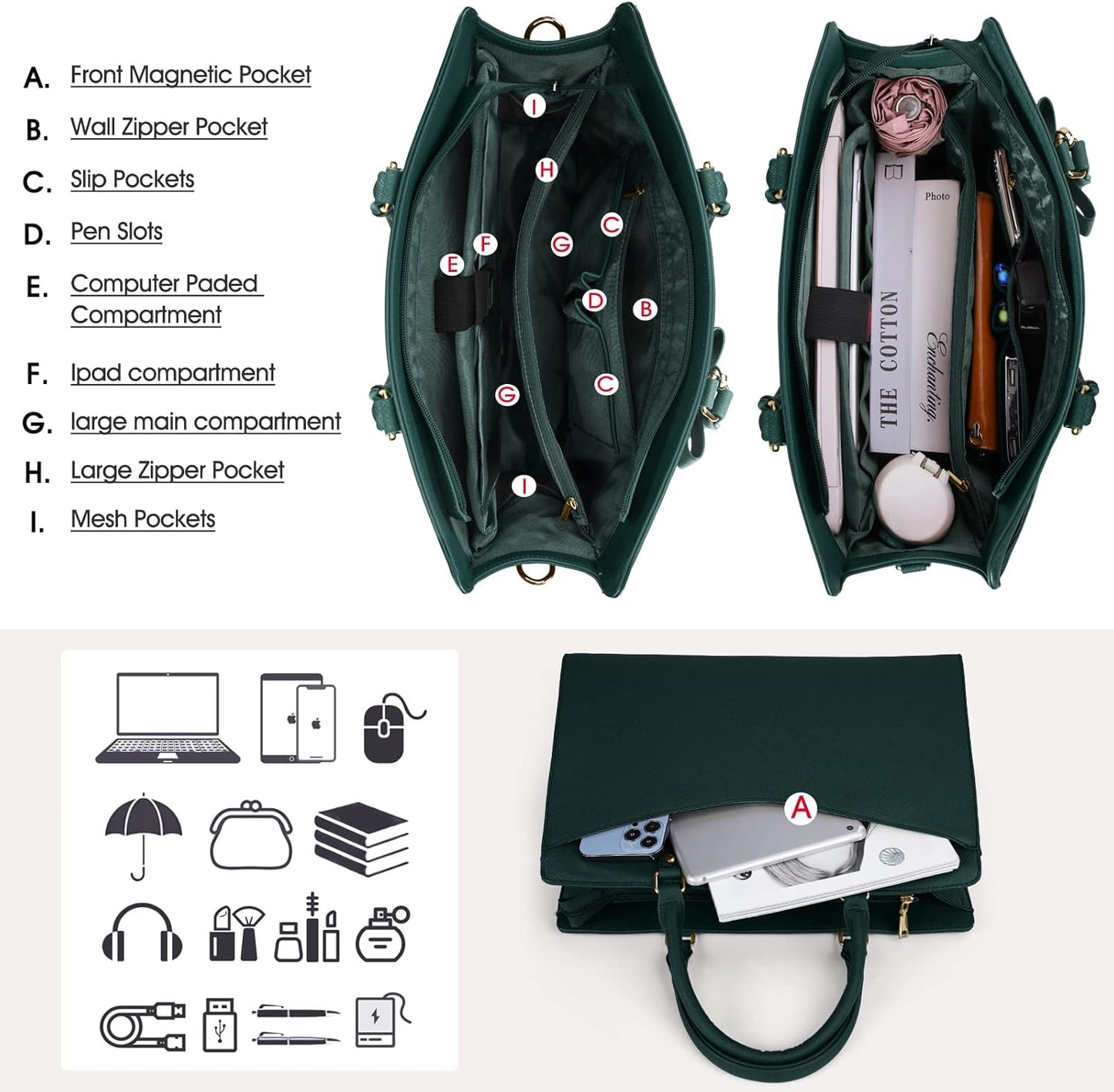 Wasserdichte Laptop-Tasche aus PU-Leder mit multifunktionalem Design für Damen