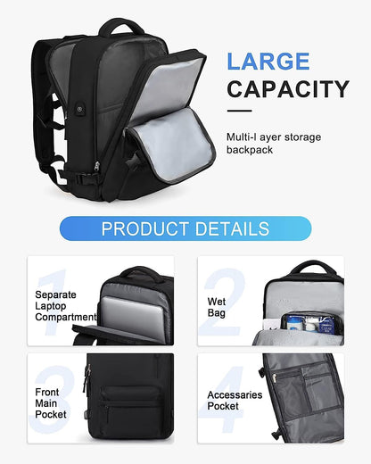 Wasserdichter Reiserucksack mit Schuhfach und USB-Anschluss – Geeignet für 14"-Laptop