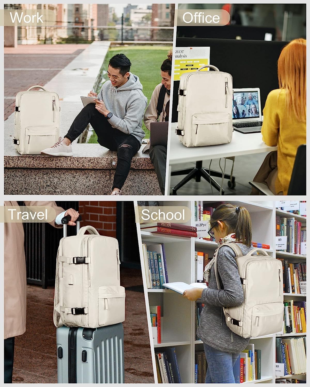 Wasserdichter Reiserucksack mit Schuhfach und USB-Anschluss – Geeignet für 14"-Laptop