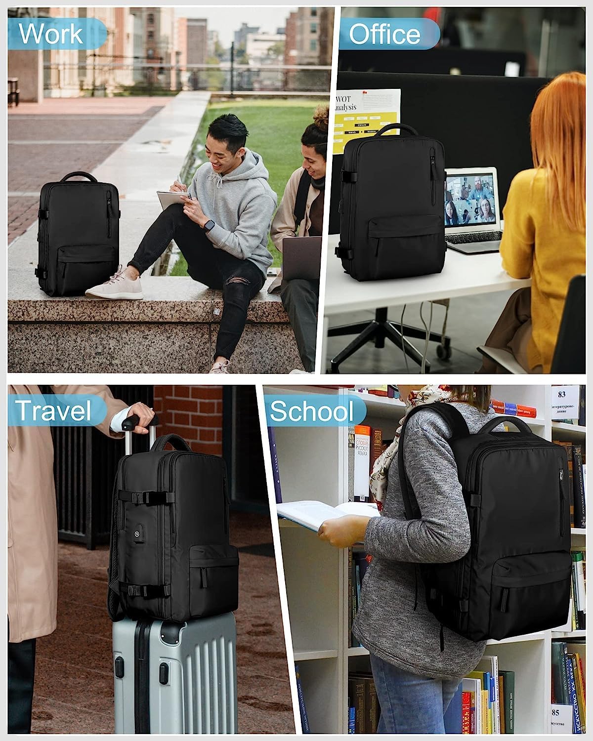 Wasserdichter Reiserucksack mit Schuhfach und USB-Anschluss – Geeignet für 14"-Laptop
