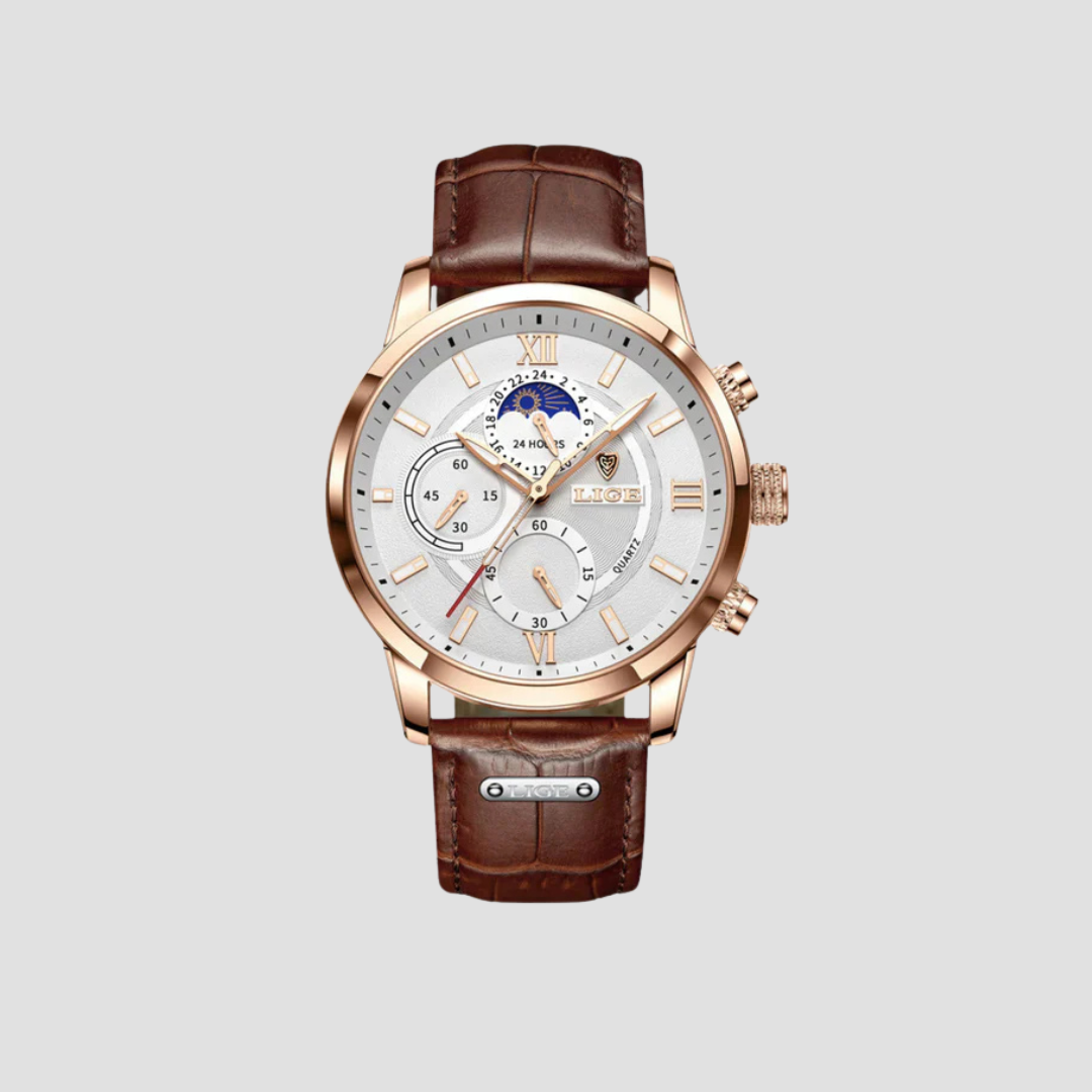 Klassische Herrenarmbanduhr mit Quarzwerk & Lederarmband – Davion