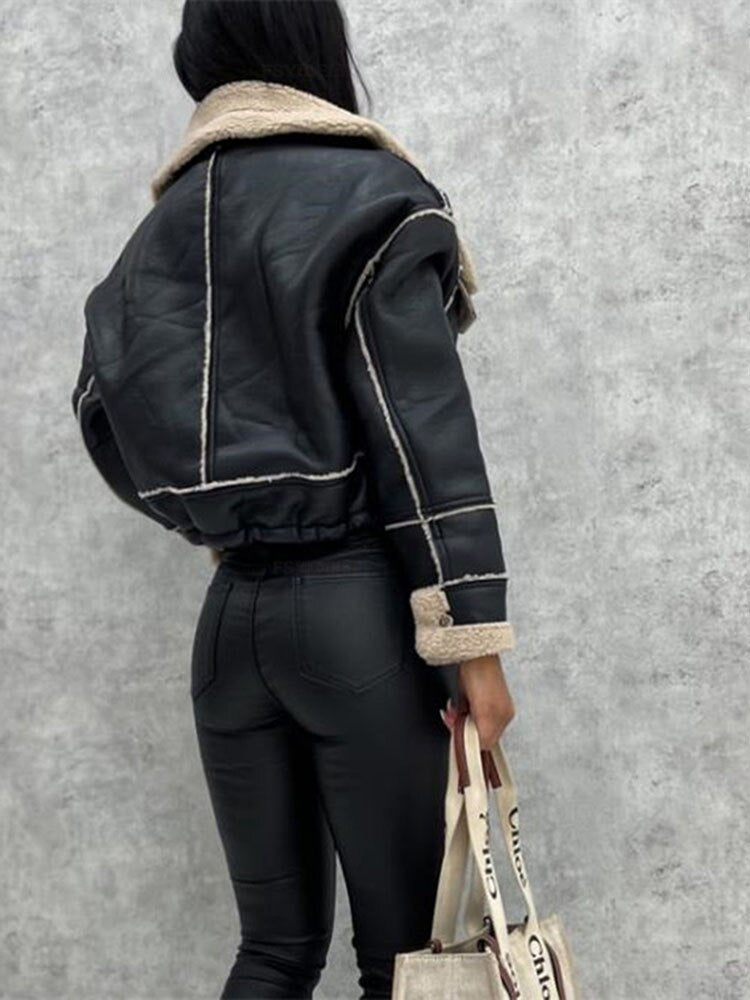Motorradjacke mit Revers und Sherpa-Futter – Zoë