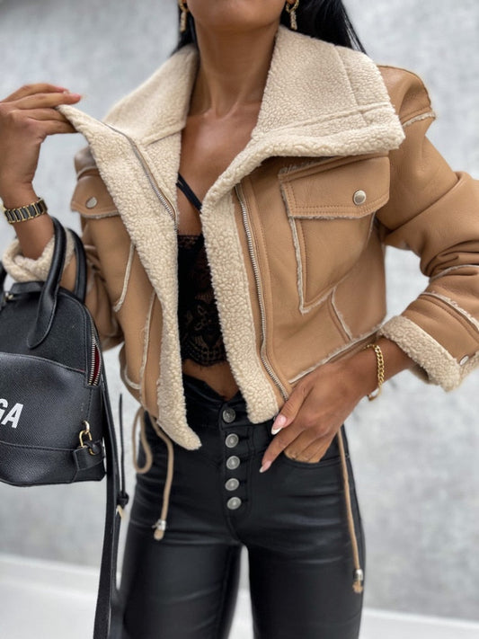 Motorradjacke mit Revers und Sherpa-Futter – Zoë