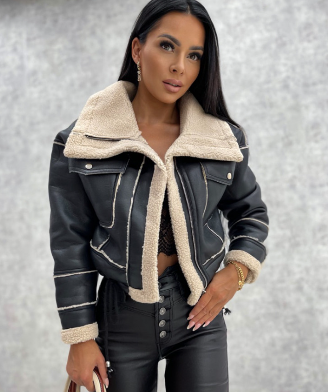 Motorradjacke mit Revers und Sherpa-Futter – Zoë