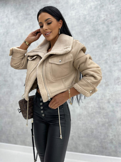 Motorradjacke mit Revers und Sherpa-Futter – Zoë