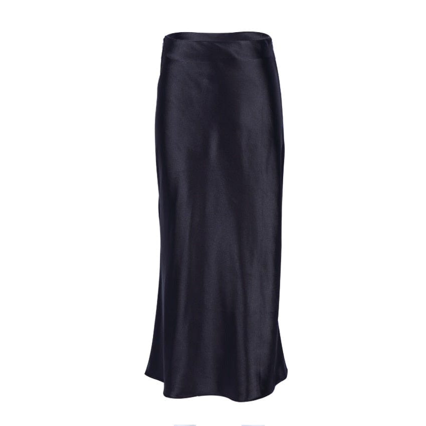 Satinschimmernder Damen Midirock in A-Linie mit hoher Taille – Liora