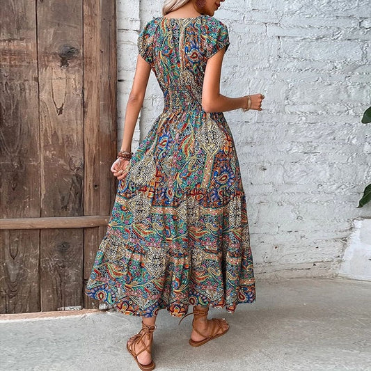 Luftiges Damen Maxikleid mit Ethno-Print & V-Ausschnitt – Nayeli