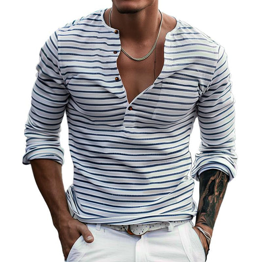 Gestreiftes Henley-Shirt mit langen Ärmeln – Ewan