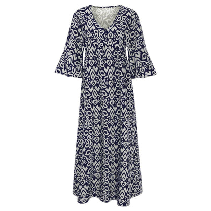 Lange Blumenkleid mit V-Ausschnitt – Liora