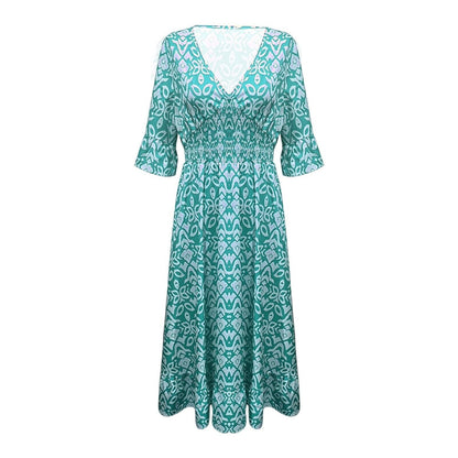 Lange Blumenkleid mit V-Ausschnitt – Liora