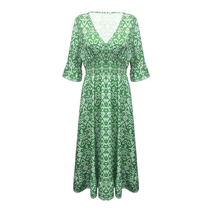 Lange Blumenkleid mit V-Ausschnitt – Liora