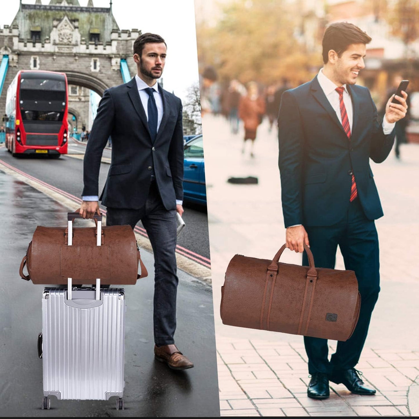 Konvertierbare PU-Leder-Kleidungs-Duffel – Handgepäck Weekender Reisetasche