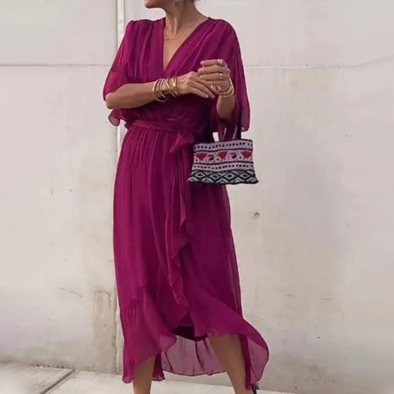 Losfallende Maxi-Kleid mit V-Ausschnitt – Elena