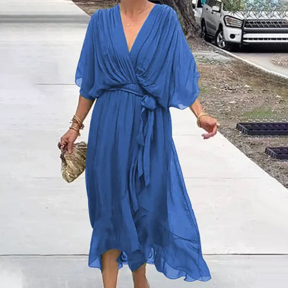 Losfallende Maxi-Kleid mit V-Ausschnitt – Elena