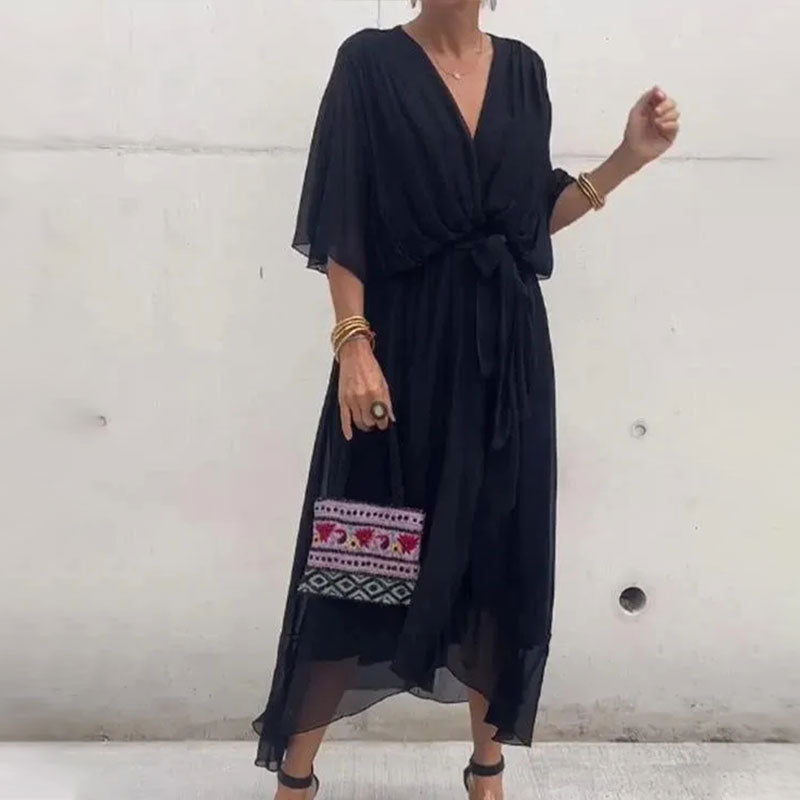 Losfallende Maxi-Kleid mit V-Ausschnitt – Elena