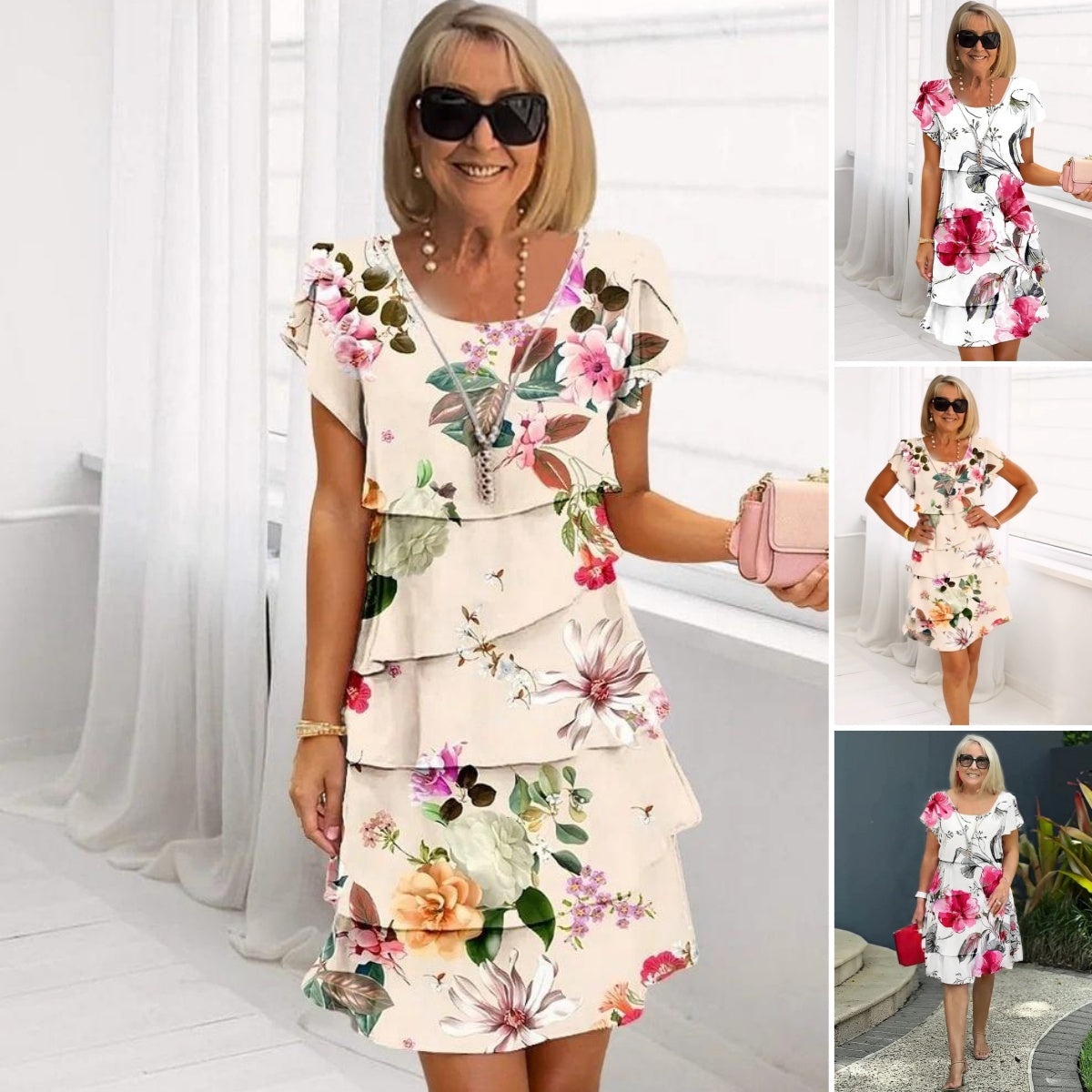 Geblümtes Wasserfall-Sommerkleid mit verstellbaren Trägern – Leona