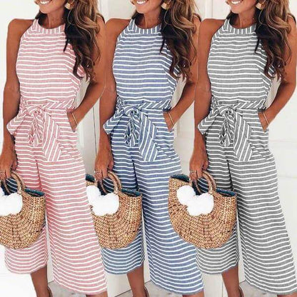 Luftiger & Stilvoller Damen Jumpsuit mit Taillengürtel und Streifen – Nayla