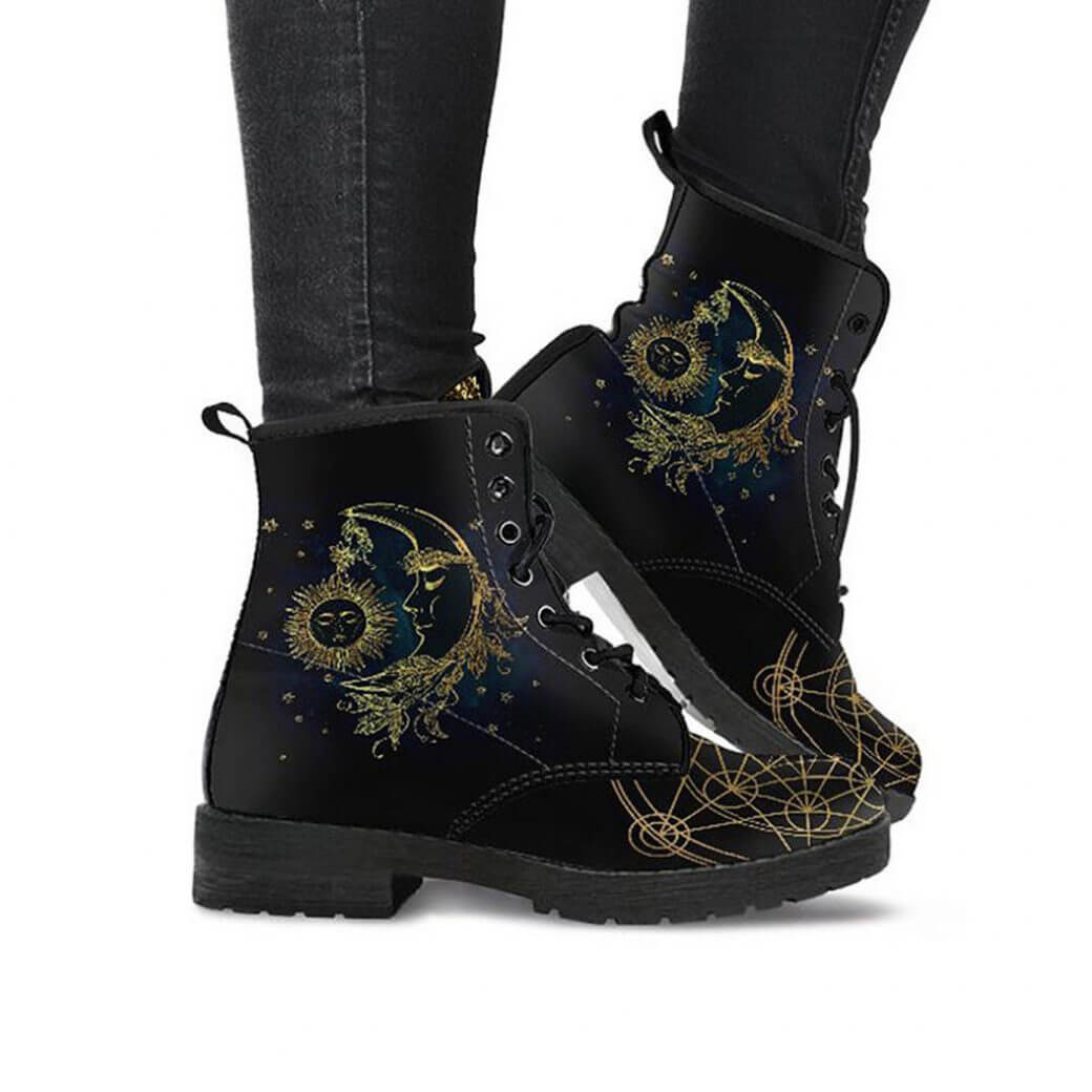 Damen-Stiefeletten mit Herbstlaub- und Mondmotiv – Selene