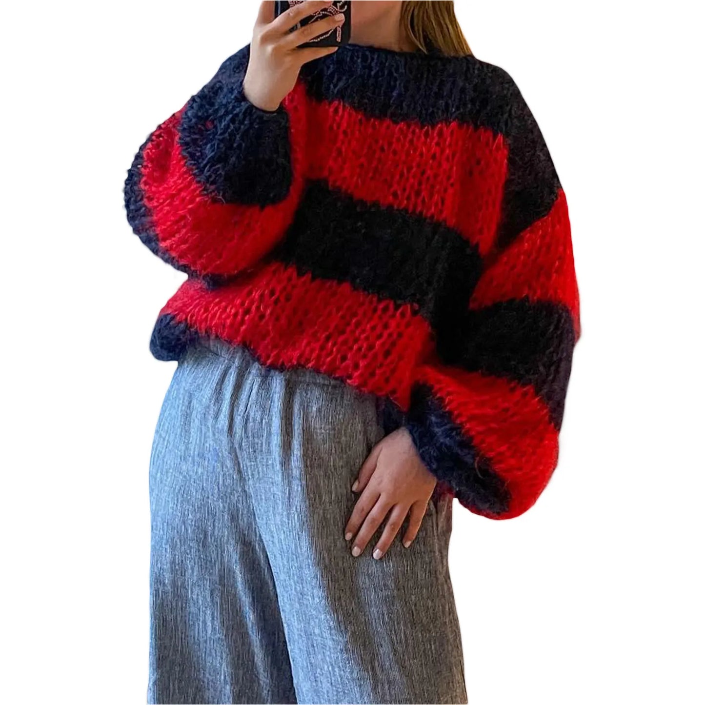 Damen Oversize Strickpullover mit Streifenmuster – Yvonne