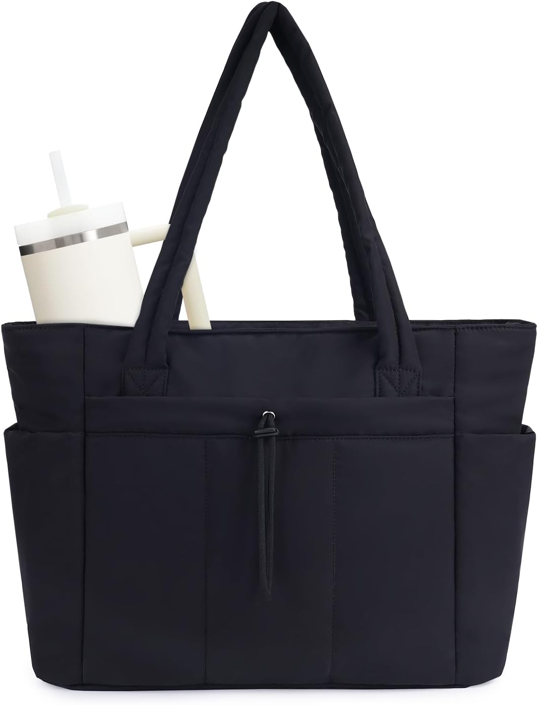 Gepolsterte Puffer Tote mit Becherhalter und Laptopfach für Reisen und Arbeit