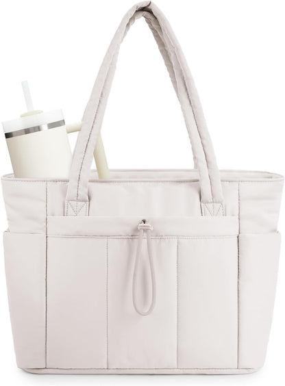 Gepolsterte Puffer Tote mit Becherhalter und Laptopfach für Reisen und Arbeit