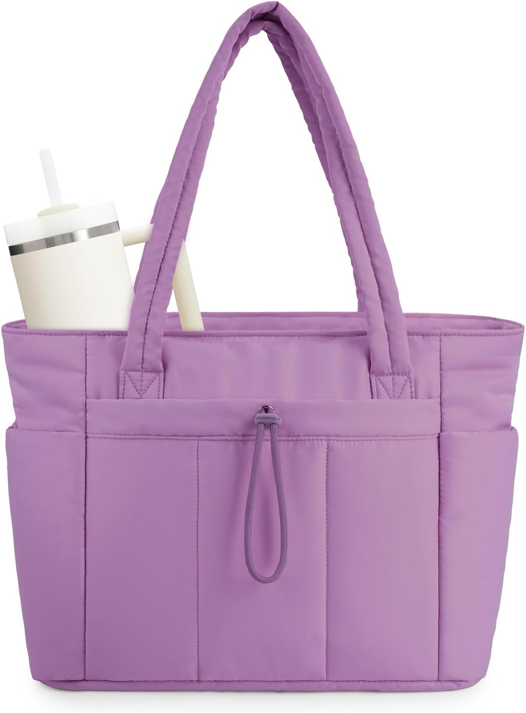 Gepolsterte Puffer Tote mit Becherhalter und Laptopfach für Reisen und Arbeit