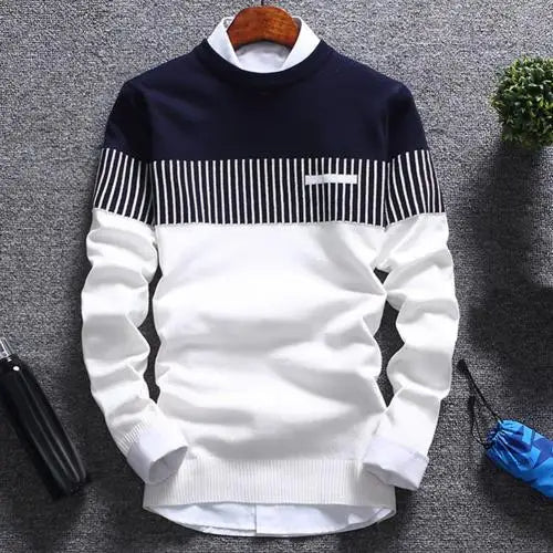 Herren Strickpullover mit Streifen und Colourblock-Design – Matteo