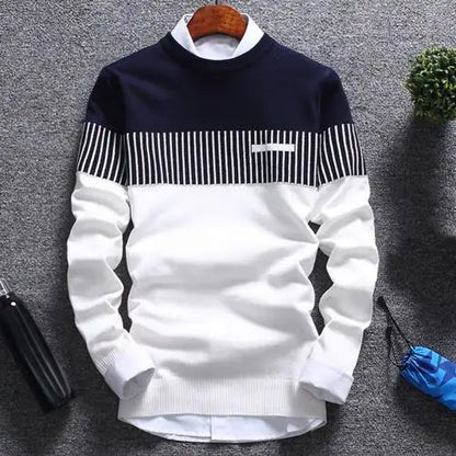 Herren Strickpullover mit Streifen und Colourblock-Design – Matteo