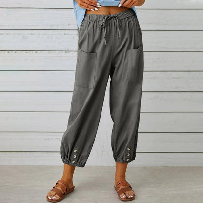 Leichte Sommer-Leinenhose mit Kordelzug & weitem Schnitt – Mira